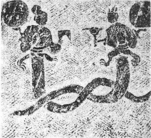 Fuxi et Nuwa mis au jour dans la tombe 2 de Zhangjiagou, Hejiang, Sichuan