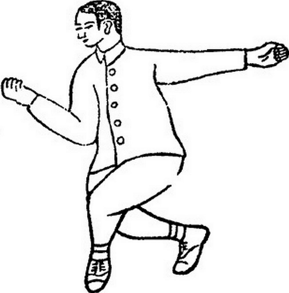 Le poing et l'avant-bras en rotation vers l'intérieur, illustration de la Boxe de l'école Yue (岳氏八翻手: Yuè shì bā fān shǒu) par 王新午 Wáng Xīnwǔ