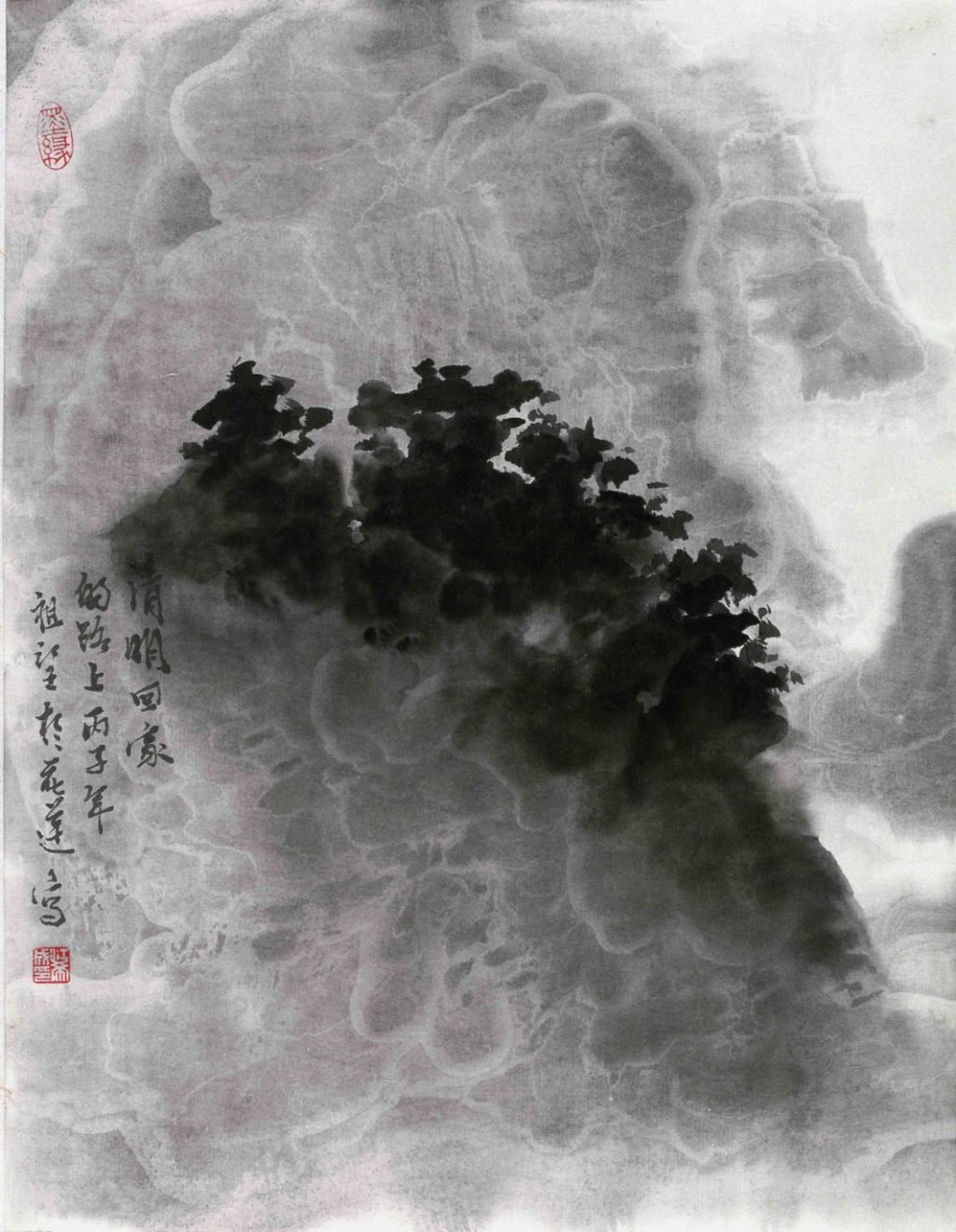Pluie fine en mars Lavis (34 x 26 cm) de Chiang Tsu-Wang, Peintre et calligraphe taiwanais.
