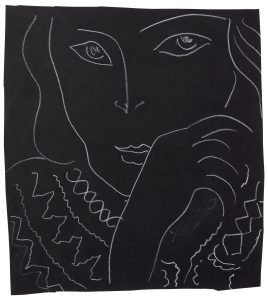 Tête, crayon blanc sur papier noir, dessiné en 1936 par Henri Matisse (1869-1954)