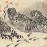 Tigres et poissons, encre sur papier, de Qu Gao, dynastie Ming