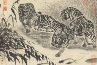 Tigres et poissons, encre sur papier, de Qu Gao, dynastie Ming