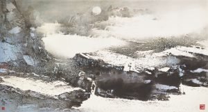 Lune décroissante à l'aube, 2016, encre et couleur sur papier de Koo Mei (Gu Mei, 1929-)