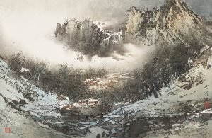 Paysage d'hiver, 1989, encre et couleur sur papier de Koo Mei (Gu Mei, 1929-)