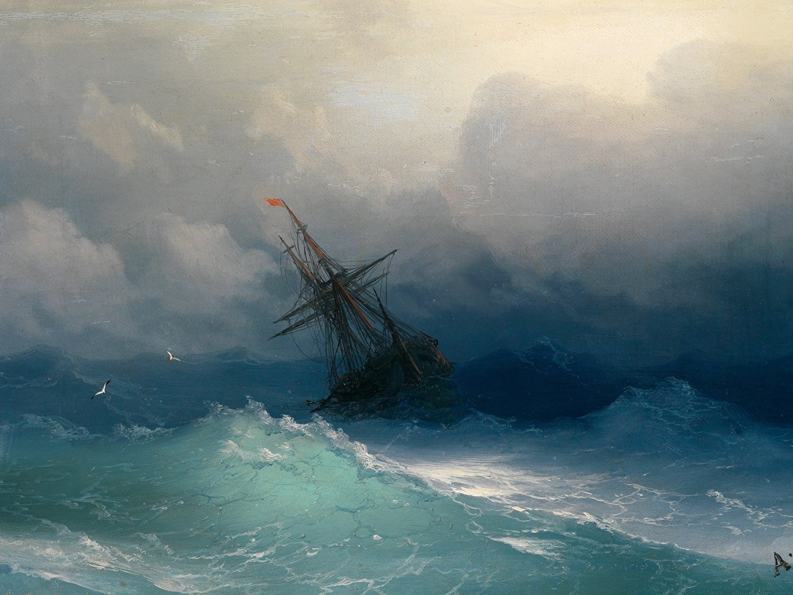 Navire sur une mer agitée, huile sur toile d'Ivan Aivazovsky