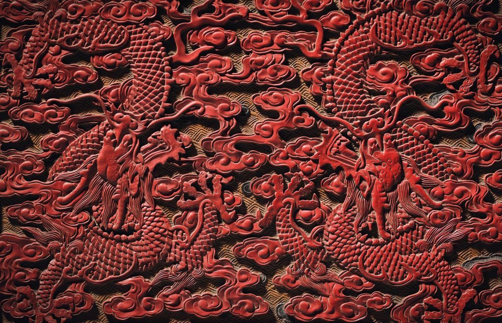 Détail du trône des Neuf Dragons , époque Qianlong