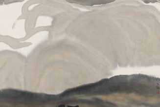 Deux taureaux en paysage, rouleau suspendu, encre et couleur sur papier, Jia Youfu (né en 1942)