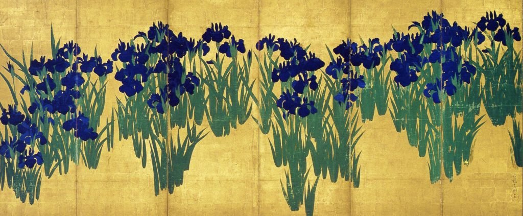 Irisis, écran droit, encre, couleur et or sur papier, d'Ogata Korin