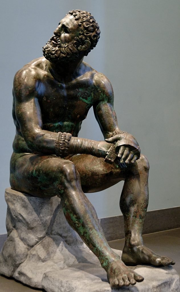Boxeur des Thermes, athlète au repos après un match de boxe, bronze, œuvre grecque de la période hellénistique, IIIe-IIe siècles AEC