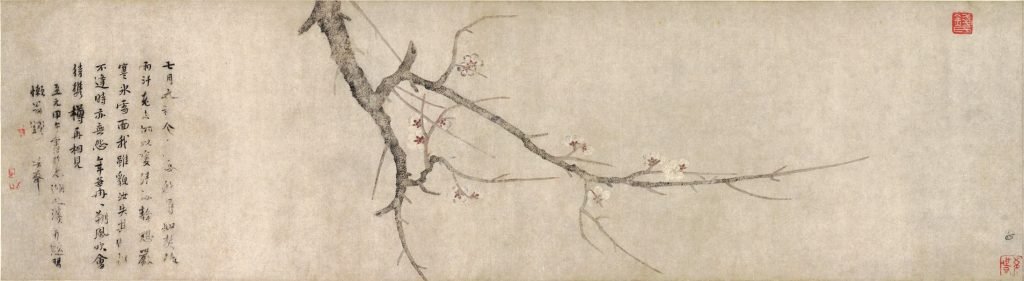 Fleurs de prunier, encre et couleur sur papier Qian Xuan (1235–1305), dynastie Song à Yuan