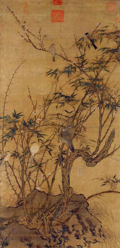 Pruniers, bambous et oiseaux (détail), Empereur Huizong