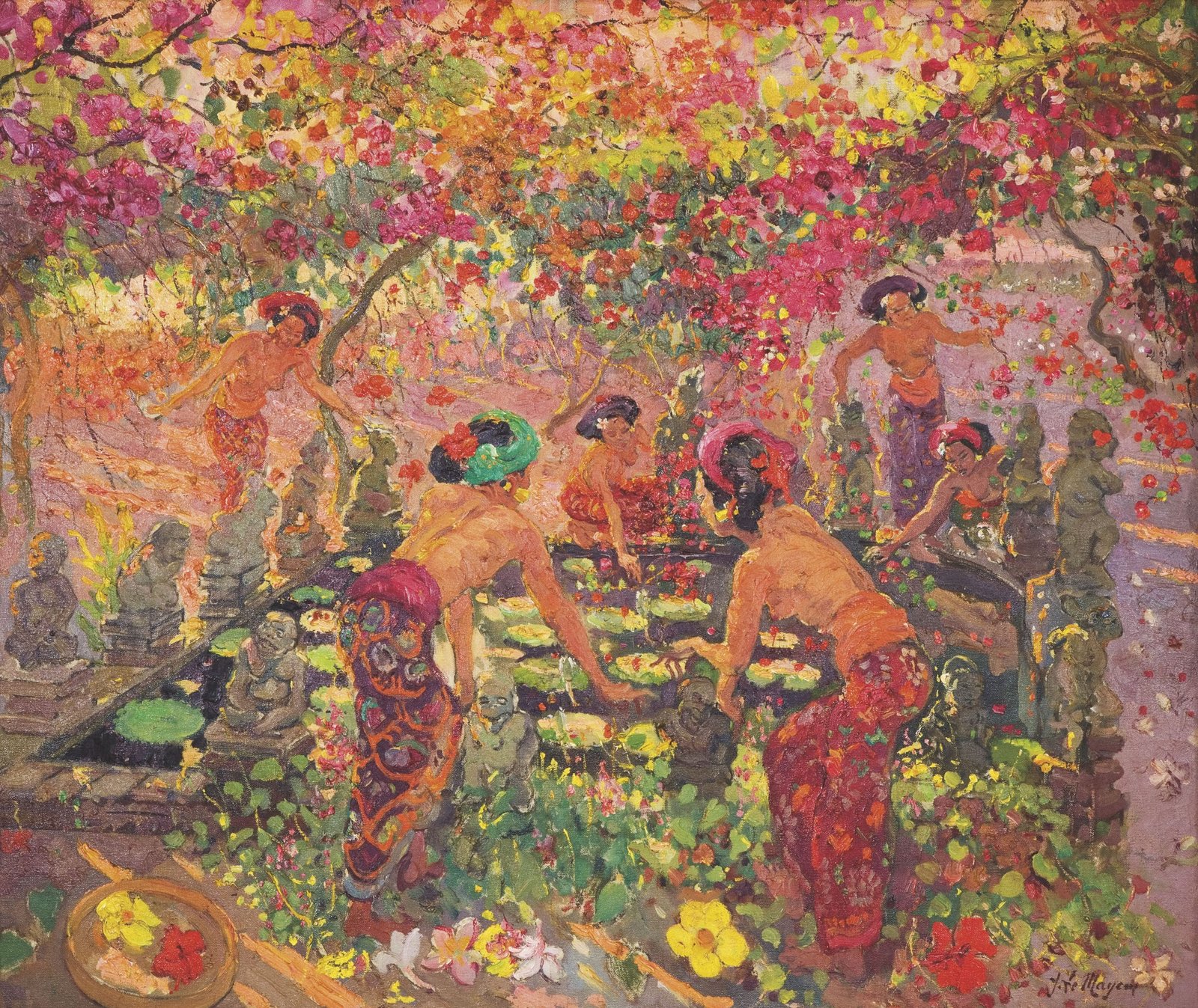 Autour de l'étang aux lotus, 1950, huile sur toile, Adrien-Jean Le Mayeur de Merprès