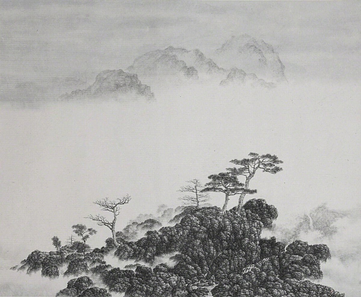Arbres au sommet d'une montagne, encre sur papier Xuan, Hsia I-fu
