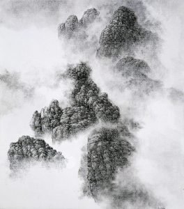Montagnes émergeant du brouillard, encre sur feuille d'album, Hsia I-fu
