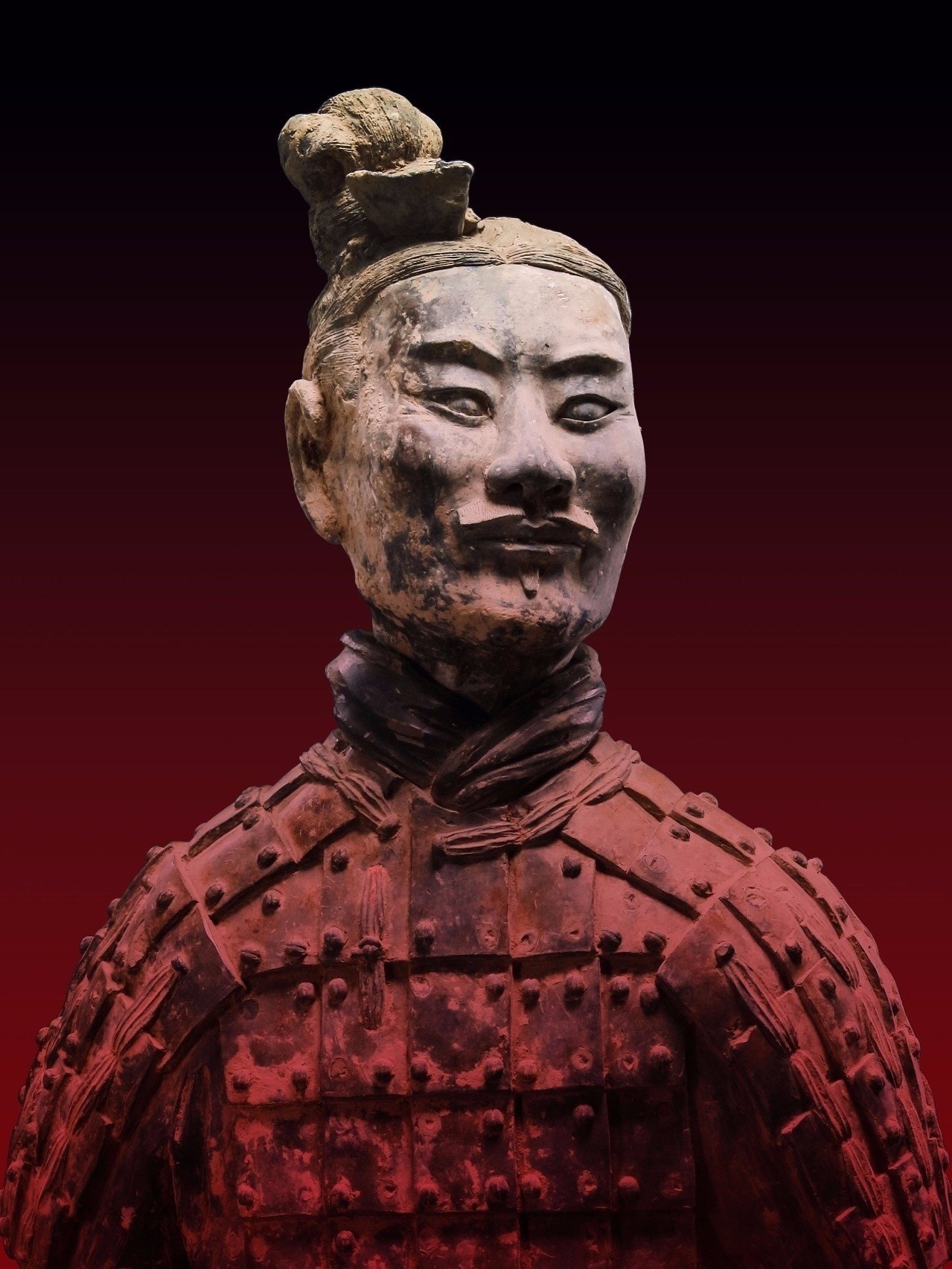Archer agenouillé, détail, dynastie Qin, faïence