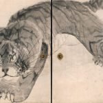 Tigre, détail, 1786, deux panneaux de droite, 1786, Nagasawa Rosetsu