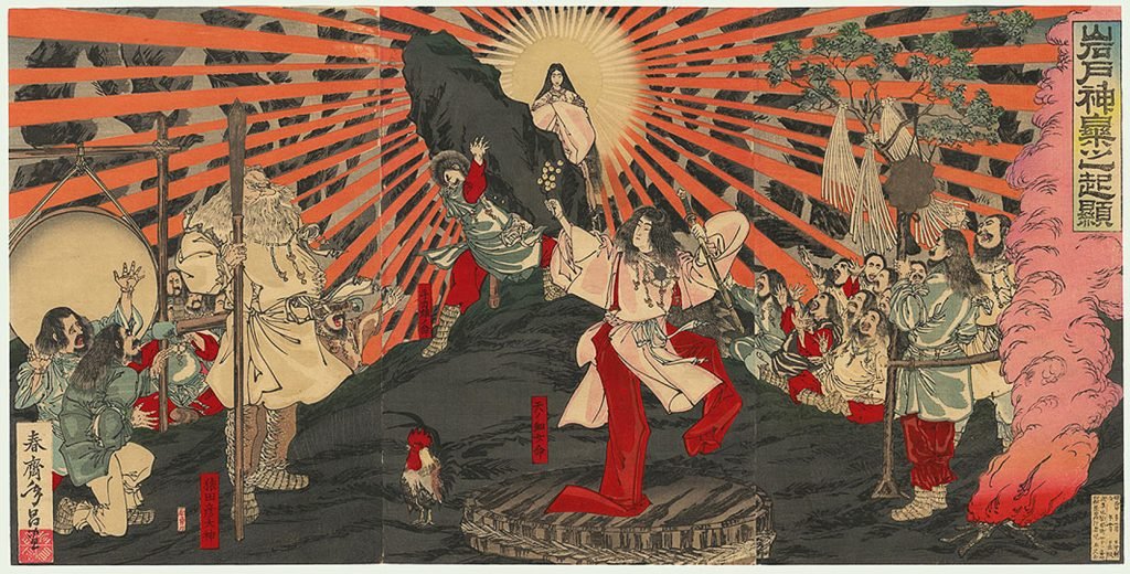 Origine de la musique et de la danse à la porte du rocher, 1887, Shunsai Toshimasa