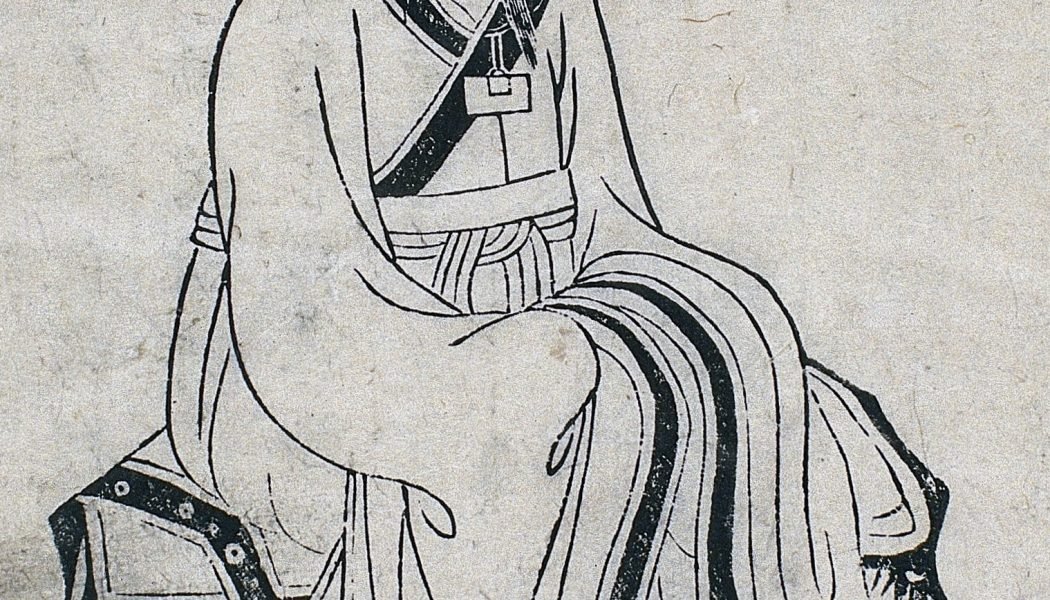 Gravure sur bois chinoise, figures médicales célèbres, l'empereur jaune, Gan Bozong (période Tang, 618-907)