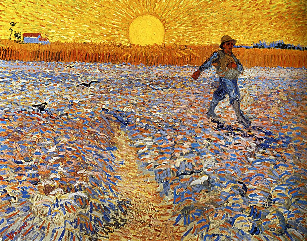 Le Semeur au soleil couchant, Arles, juin 1888. huile sur toile, Van Gogh