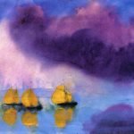 Mer avec nuages et trois bateaux, aquarelle, 1946, Emil Nolde