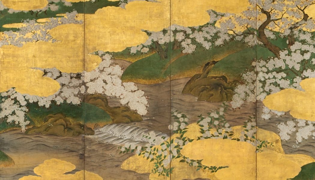 Cerisiers à Yoshino. Paire de paravents à six panneaux, époque Edo