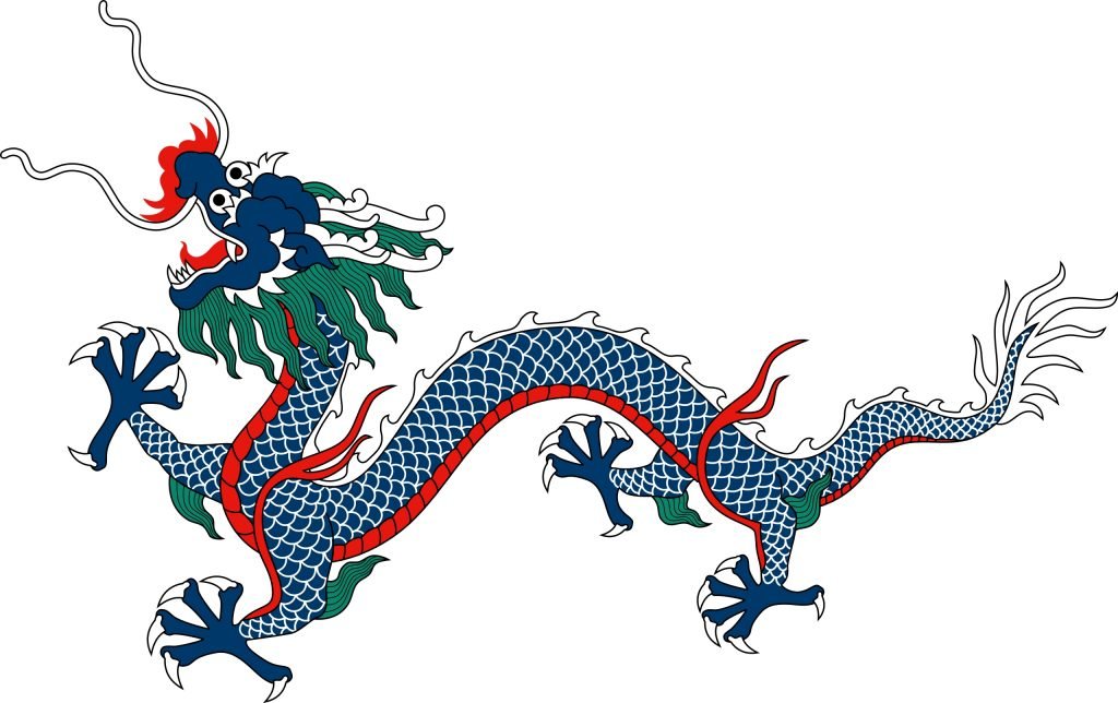 Le dragon azur représenté sur le drapeau de la dynastie Qing