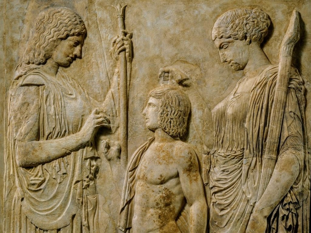 Marbre d’Eleusis, Déméter, Perséphone, Triptolème
