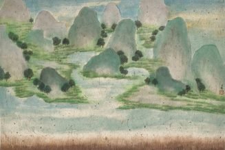 Rouleau de paysage de berge, encre et couleur sur papier, Chen Tianbao (1950-)