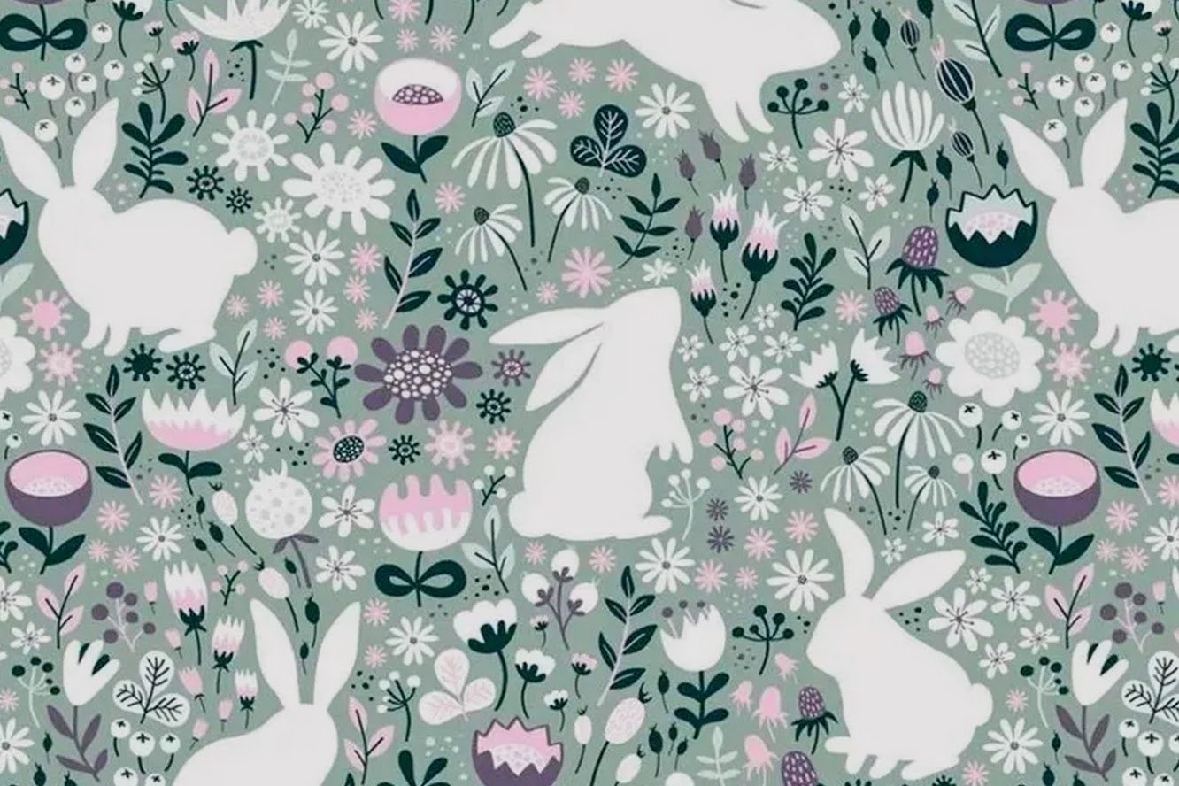 Lapins et fleurs sauvages, motif de tissu