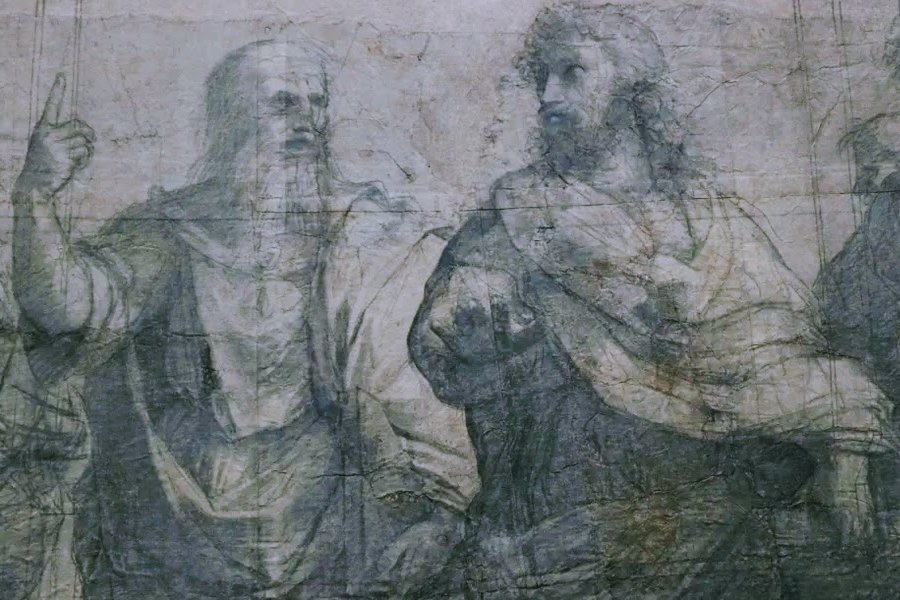 Détail du dessin de l’École d’Athènes de Raffaello Sanzio, dit Raphaël