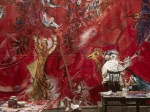 Marc Chagall travaille sur les panneaux du Metropolitan Opera de New York