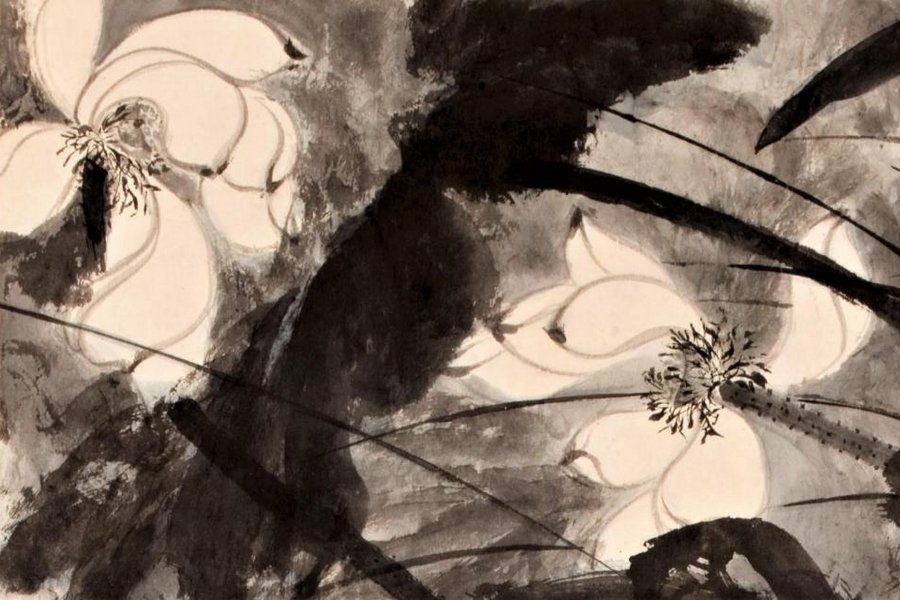 Lotus dans le vent, détail, 1955, Chang Dai-chien (1899-1983)