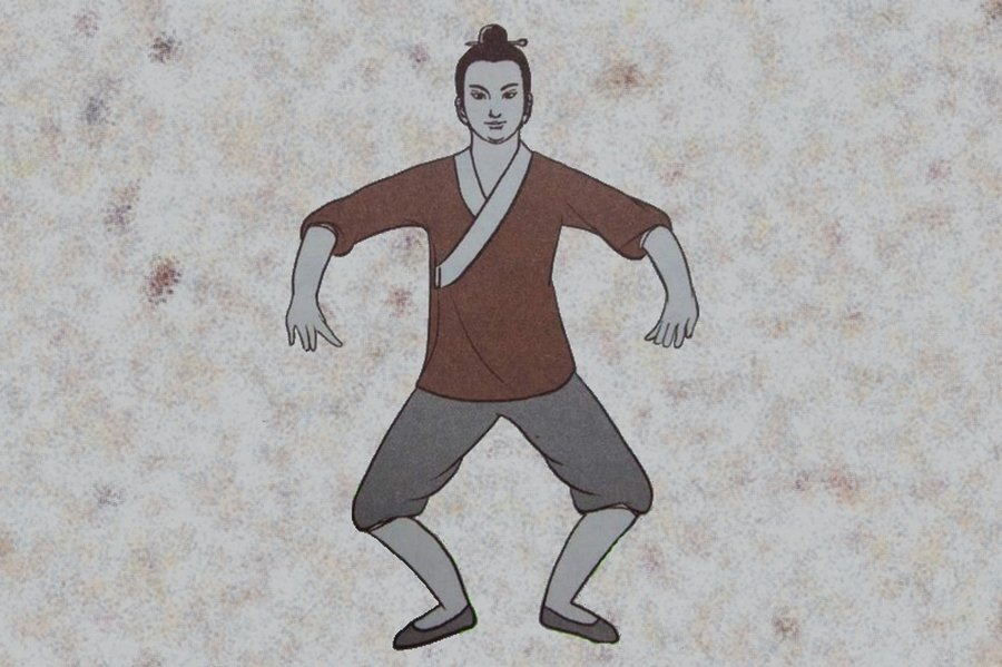 Illustration des Trois assiettes tombent à terre est le huitième mouvement du yi jin jing
