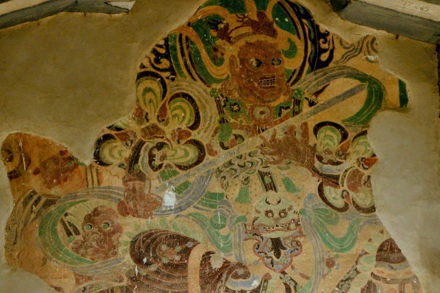 Divinité gardienne, fresque murale, Mogao, Dunhuang