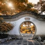 Porte ronde d'un jardin classique chinois