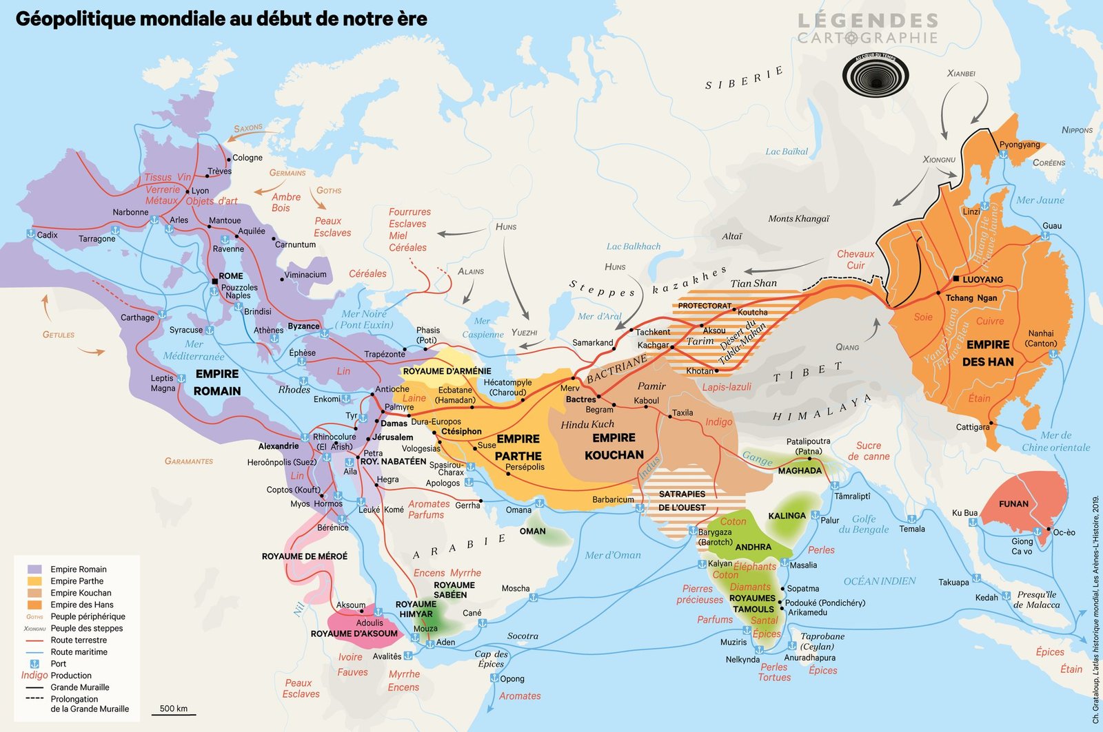 Empire romain, Empire parthe, Empire Han, géopolitique au début du 1er millénaire. 1er-3ème siècle