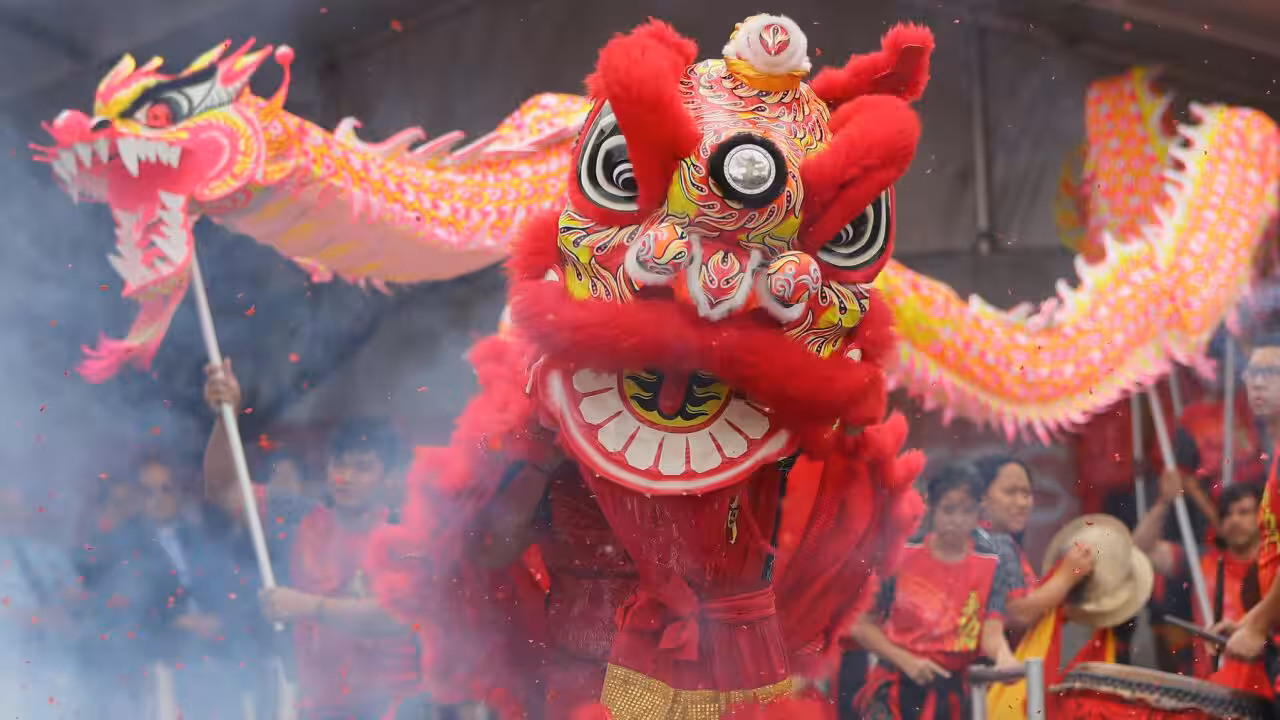 Danse du lion lors du festival du Nouvel An lunaire de Georges River à Sydney, le 18 janvier 2020